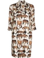 Alberto Biani robe-chemise en soie à imprimé animalier - Blanc