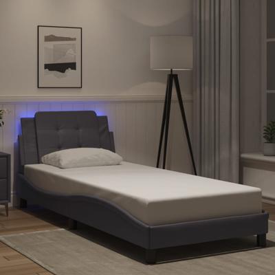 Bedframe met LED-verlichting kunstleer grijs 90x190 cm