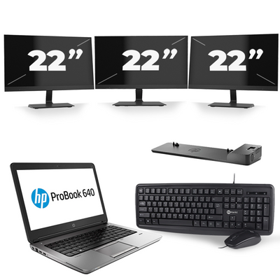 HP ProBook 640 G4 - Intel Core i3-8e Generatie - 14 inch - 8GB RAM - 256GB SSD - Windows 11 + 3x 22 inch Monitor
