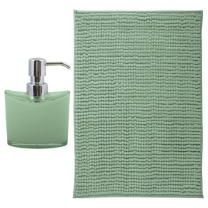 MSV badkamer droogloop mat - Bolzano - 40 x 60 cm - met bijpassende kleur zeeppompje - groen