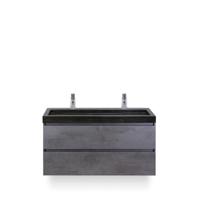 Maxx XL Badmeubelset 120 cm - Beton Antraciet - Wastafel Lucca Enkel 2 kraangaten
