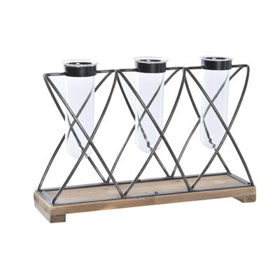 Vaas DKD Home Decor Bruin Zwart Transparant Metaal Kristal Paulownia hout 36,5 x 11,5 x 23,5 cm