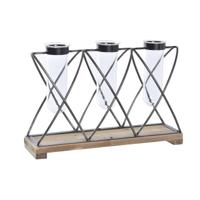 Vaas DKD Home Decor Bruin Zwart Transparant Metaal Kristal Paulownia hout 36,5 x 11,5 x 23,5 cm - thumbnail