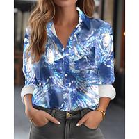 Dames Blouse Ombre Sprankelend Afdrukken Werk Stijlvol Modern Lange mouw Overhemdkraag blauw Lente Herfst Lightinthebox - thumbnail