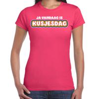 Gay Pride T-shirt voor dames - fuchsia roze - kusjesdag - regenboog - LHBTI 2XL  - - thumbnail