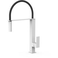 Keukenkraan Tres Cuadro | Opbouw | 360° Draaibaar | Uitrekbare sproeier | Mengkraan | 1-hendel | Vierkant | Wit mat