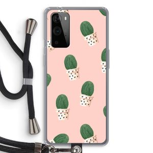 Cactusprint roze: OnePlus 9 Pro Transparant Hoesje met koord