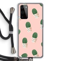 Cactusprint roze: OnePlus 9 Pro Transparant Hoesje met koord