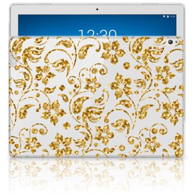 Lenovo Tab P10 | Siliconen hoesje | Gouden Bloemen