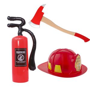 Brandweerman verkleed set - 3 delig - voor volwassenen - helm - gereedschap