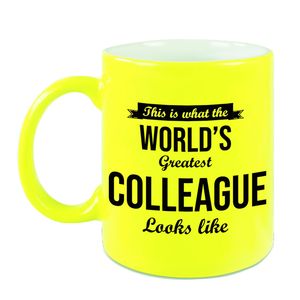 Worlds Greatest Colleague cadeau mok / beker neon geel 330 ml   -