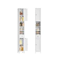 Hoge Smalle Badkamerkast met Lade en Open Vakken, wolkenwit