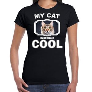 Bruine kat katten / poezen t-shirt my cat is serious cool zwart voor dames