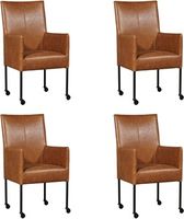 Set van 4 Cognac leren moderne eetkamerstoelen Spark - poot rond zwart met wiel - Vintage Leer Cognac (cognac leer)