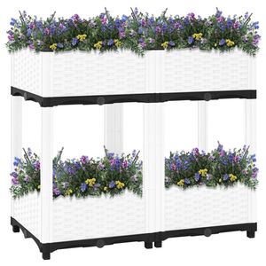 The Living Store Verhoogde Tuinbak Rattan 80 x 40 x 71 cm - PP Materiaal - Wit