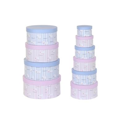 Set van opstapelbare opbergboxen DKD Home Decor Blauw Roze Karton (37,5 x 37,5 x 18 cm)