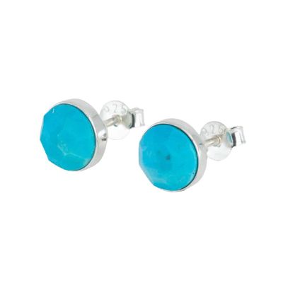 Geboortesteen Oorstekers December Turkoois Facet - 925 Zilver