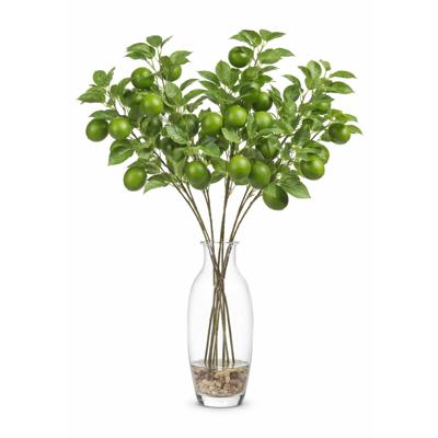 Kunstbloem citrusfruit tak limoen - 3x - 60 cm - groen - losse steel - Kunst zijdebloemen