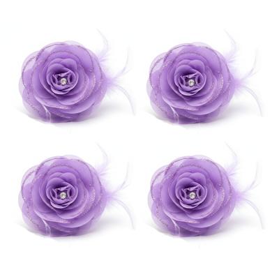 Verkleed Haarbloem - 4x - paars - haarclip Hawaii bloemen - Tropische thema accessoires
