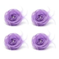 Verkleed Haarbloem - 4x - paars - haarclip Hawaii bloemen - Tropische thema accessoires