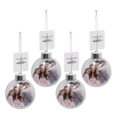 DIY foto/fotolijst kerstbal - 4x - kunststof - transparant - 8 cm
