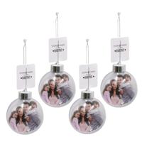 DIY foto/fotolijst kerstbal - 4x - kunststof - transparant - 8 cm