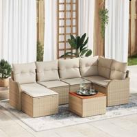 Tuinbankenset met kussen 7 pcs Beige poly rattan
