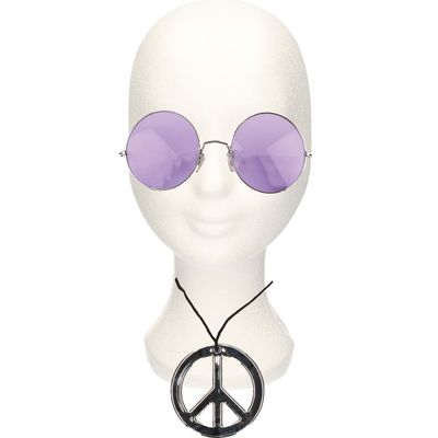 Hippie Flower Power verkleed set ketting met party bril