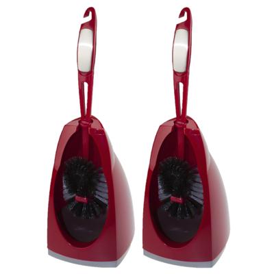 2x stuks wc-borstel/toiletborstel met randreiniger en houder rood 41.5 cm van kunststof/rvs