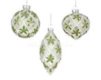 Kerstbal Glas Ruit Hulst Ø8cm Assorti 1st