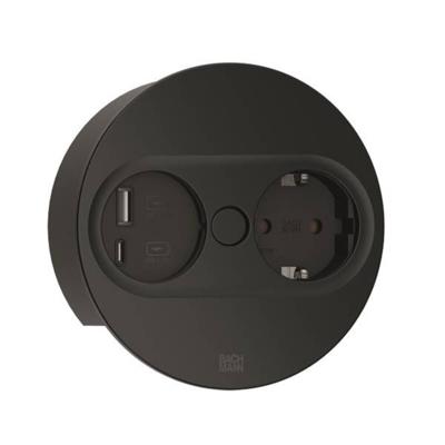 BACHMANN TWIST 2 1xCEE7/3 1xUSB A/C 22W 2,0m AEH RAL9005 30GE rond