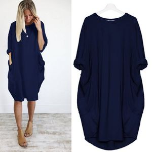 Women Cocoon Daytime Batwing Pockets Solid Dress