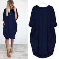 Women Cocoon Daytime Batwing Pockets Solid Dress - thumbnail