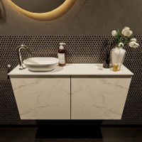 Mondiaz Fowy toiletmeubel 100cm Carrara met blad en waskom talc links 1 kraangat