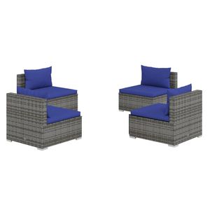 vidaXL 4-delige Loungeset met kussens poly rattan grijs