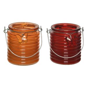 Citronella kaars - 2x - in windlicht - oranje en rood - 20 branduren - citrusgeur