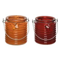 Citronella kaars - 2x - in windlicht - oranje en rood - 20 branduren - citrusgeur - thumbnail