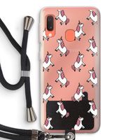 Eenhoorns overal: Samsung Galaxy A20e Transparant Hoesje met koord