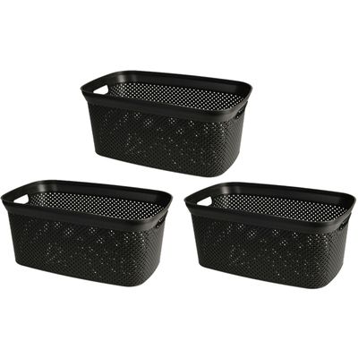 Wasmand van rotan gevlochten - 3x - zwart - kunststof - 35 liter - 35 x 53 x 23 cm Wasmand van rotan gevlochten - 3x - zwart - kunststof - 35 liter - 35 x 53 x 23 cm