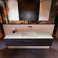Badkamermeubelset Mondiaz Erin 150 cm met 1 Lade met RIDGE Wastafel Midden Linen Zonder Kraangaten Greeploos Mat Antracite