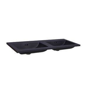 Wastafel Sanilux Quartz Classic 140x47x3 cm Dubbel Mat Zwart (0 kraangaten)