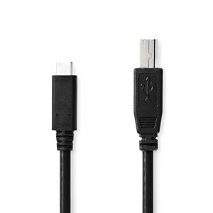 USB-Kabel | USB 2.0 | USB-C© Male | USB-B Male | 480 Mbps | Vernikkeld | 2.0 m | Rond | PVC | Zwar