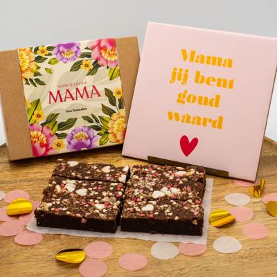 Brownie Moederdag Tegeltje box - 6 Brownies - Brievenbus Pakket - Box Brownies - Lieve Mama - Moederdag Cadeau - Mama Jij Bent Goud Waard - Cadeau