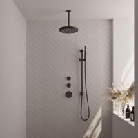 BRAUER Stripe Thermostatische Inbouw Regendouche - SET 09 - 25cm douchekop - plafondarm - staaf handdouche - doucheslang - geïntegreerde glijstang - mat zwart 5-S-381