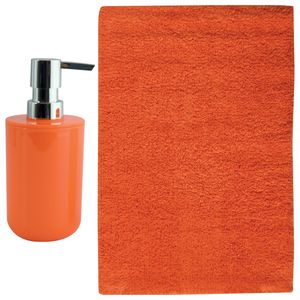 MSV badkamer droogloop mat - Napoli - 45 x 70 cm - met bijpassend zeeppompje - oranje