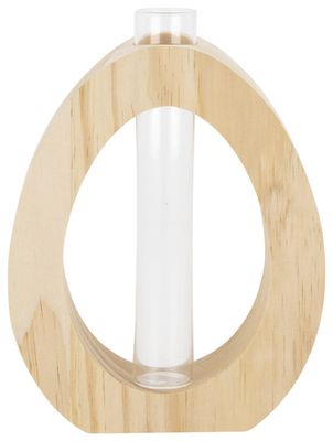 HEMA Houten Ei 15.5x12.5x3.5 Met Glazen Vaas Ø 2.5 Cm
