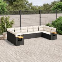 10-delige Loungeset met kussens poly rattan zwart