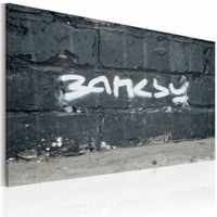 Schilderij - Banksy - Handtekening 40x60cm , wit grijs , wanddecoratie , premium print op canvas - thumbnail