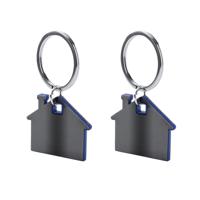 Sleutelhanger met klein huisje - 2x - blauw/grijs - metaal - 4 x 3.8 cm - eigen huis/nieuw huis Sleutelhanger met klein huisje - 2x - blauw/grijs - metaal - 4 x 3.8 cm - eigen huis/nieuw huis