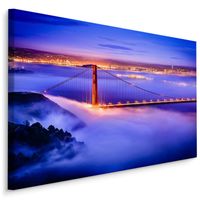 Schilderij Golden Gate Bridge in de avond, blauw/paars, 4 maten, premium print - thumbnail